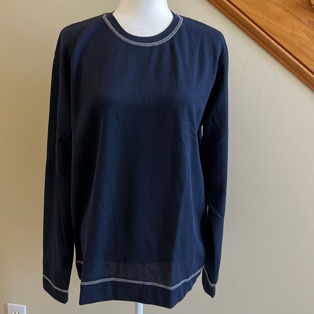 Smash Ribbed Long Sleeve tee Size Large Navy/White Thread Stitch New With Tags